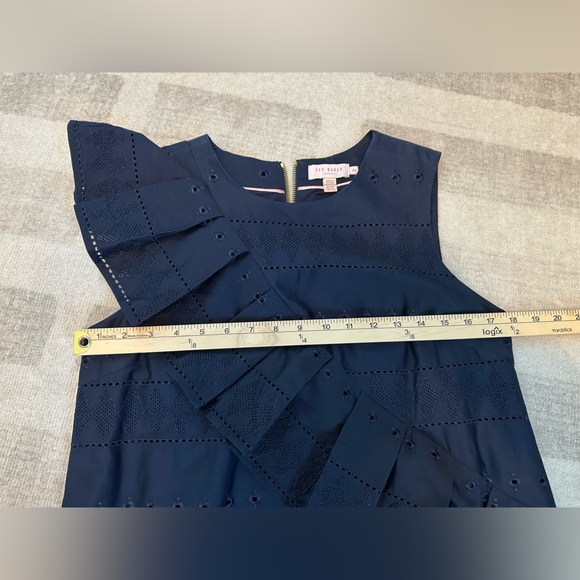 TED BAKER London Navy Mahlene Ruffle Eyelet Shift Dress (Ted Size 2/4-6) - Picture 10 of 11